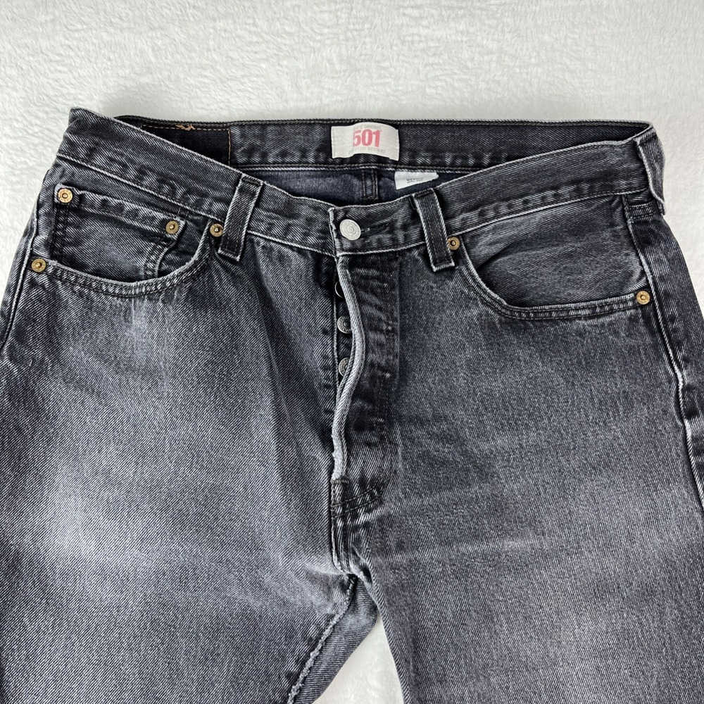 Levi's 501 Original Fit Jeans Men 34x32 Black Denim Dark Wah Cotton Straight Leg